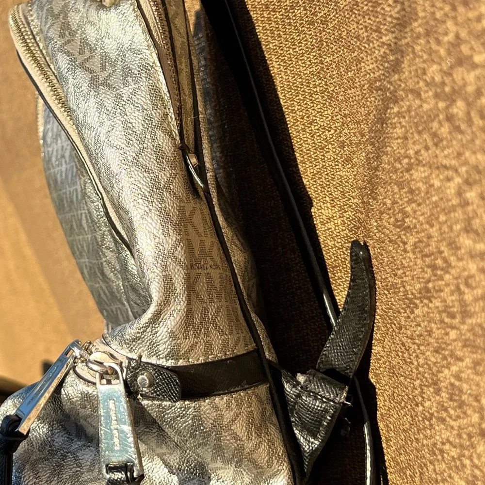 Michael Kors Mini Backpack MK Signature Women’s Leather Black Metallic Silver - Picture 8 of 12